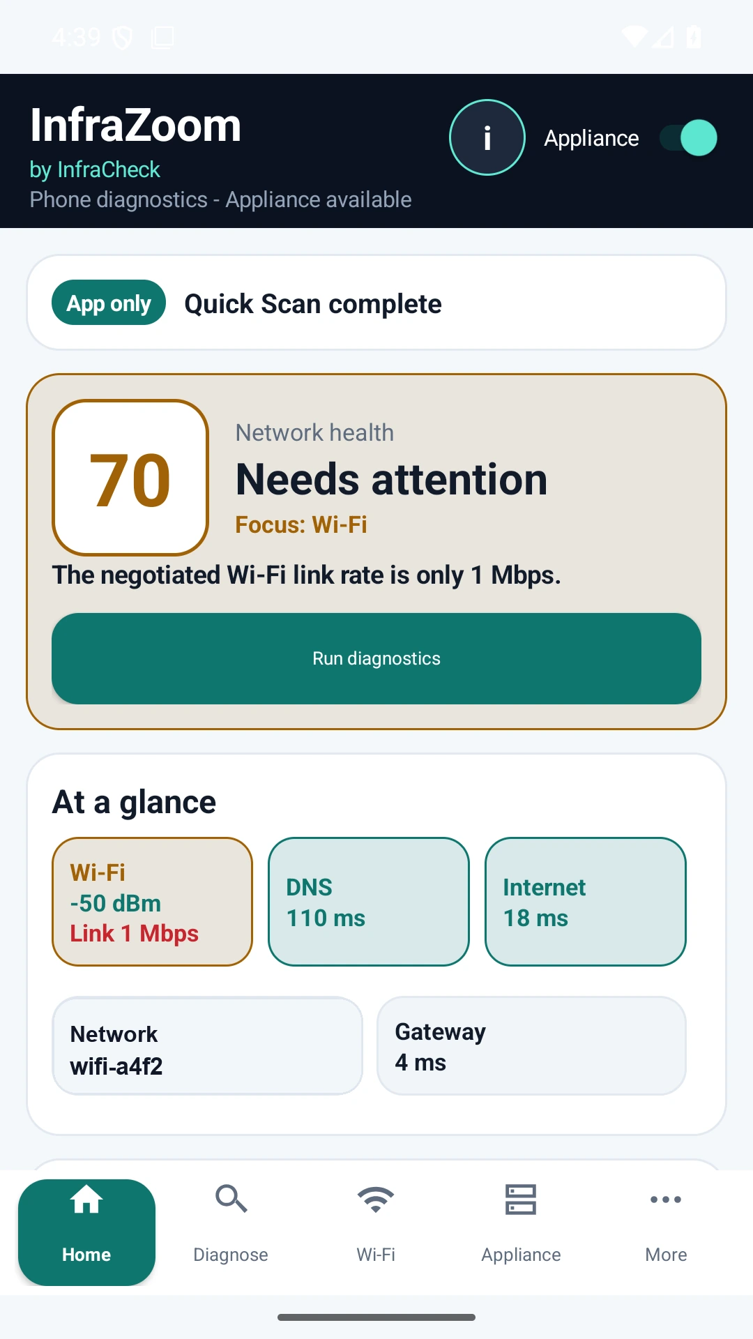 InfraZoom by Infracheck with Appliance mode enabled