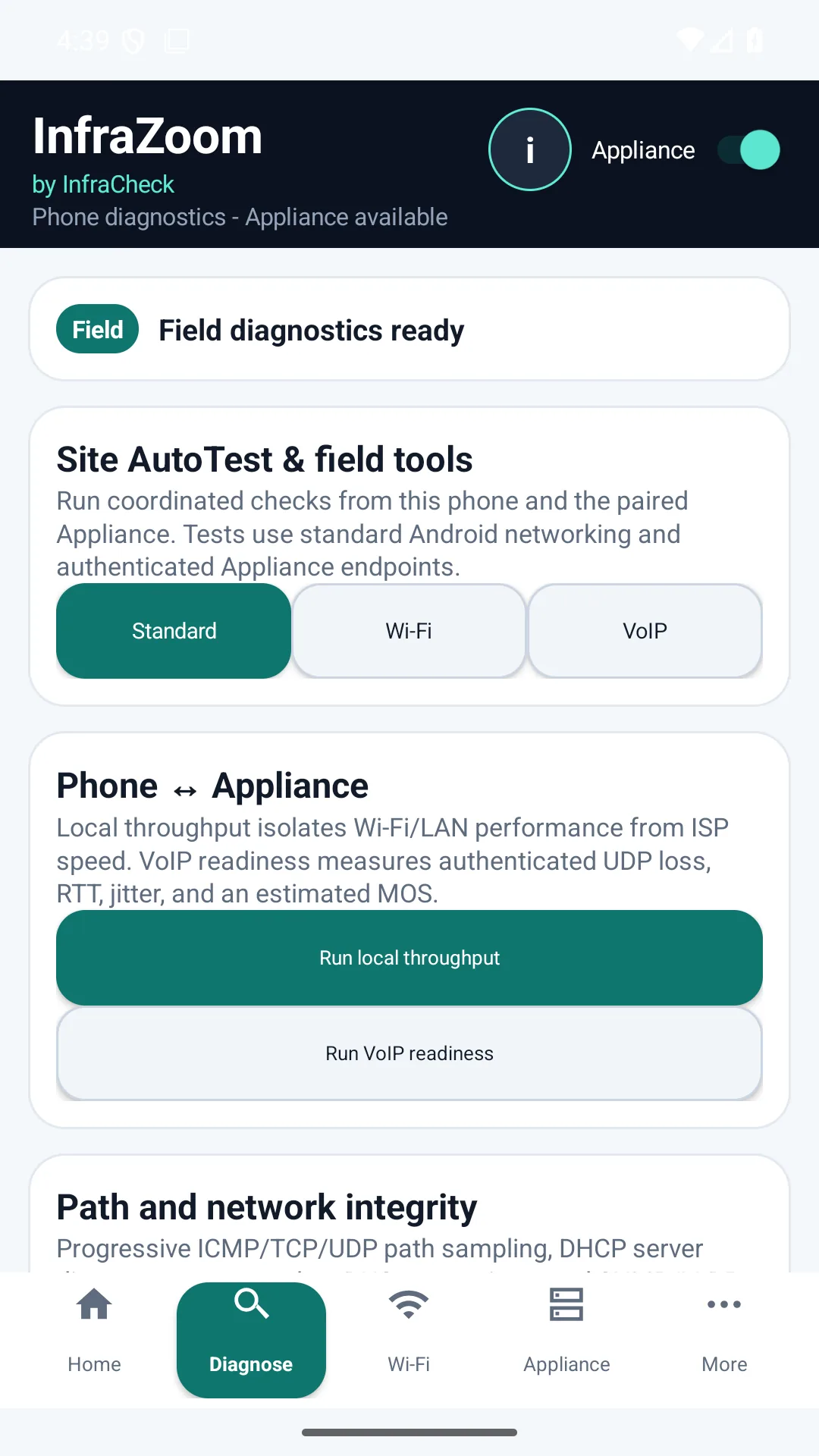 Field tools and Site AutoTest in InfraZoom by Infracheck