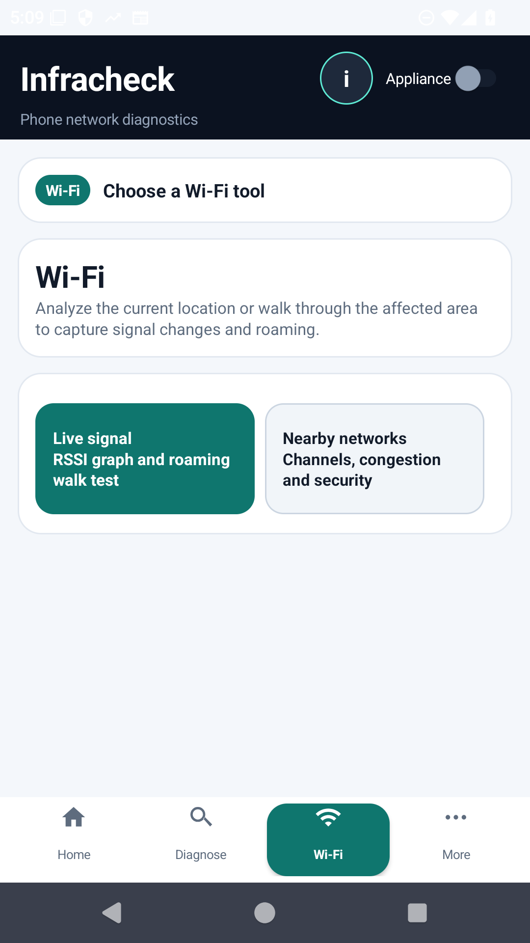 Mediciones de Wi-Fi en vivo de InfraZoom