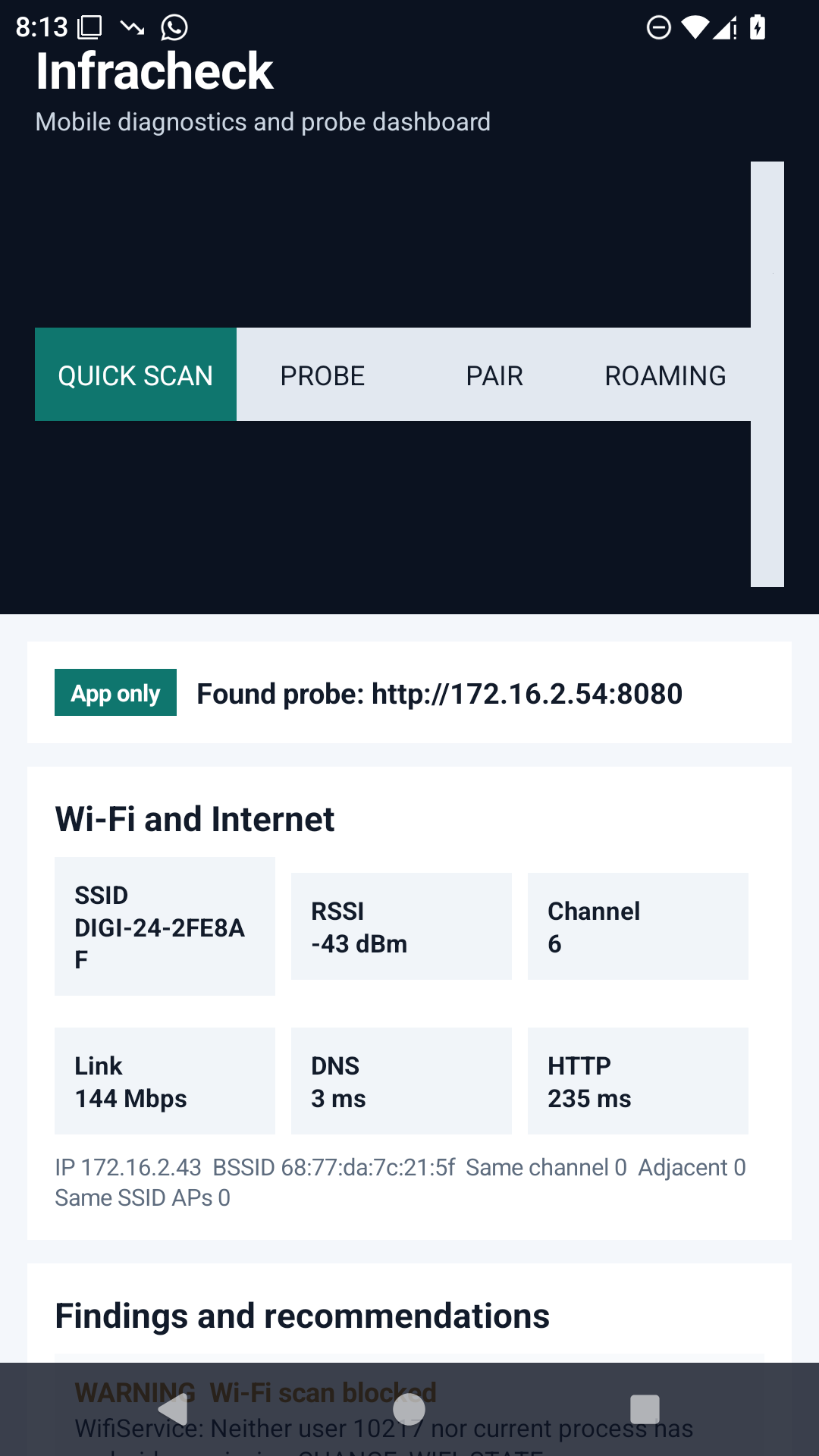 Infracheck Android app home